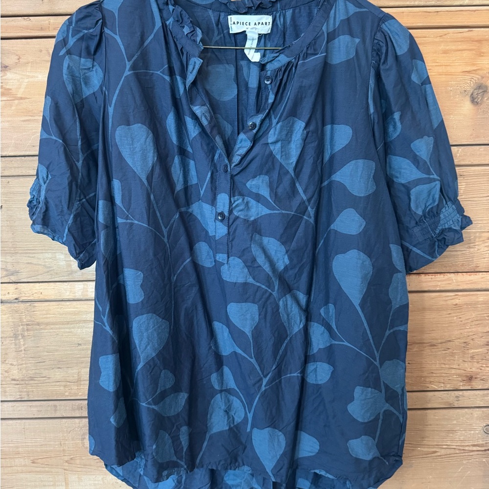 Apiece Apart Navy Leaf Pattern Blouse